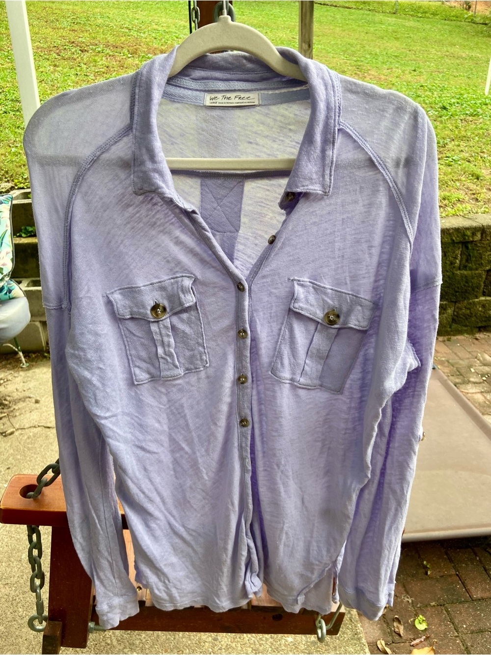 💜🤍💜WE THE FREE SIZE LARGE “Penelope”Pale Lavender Long-Sleeve Button-Down Shirt